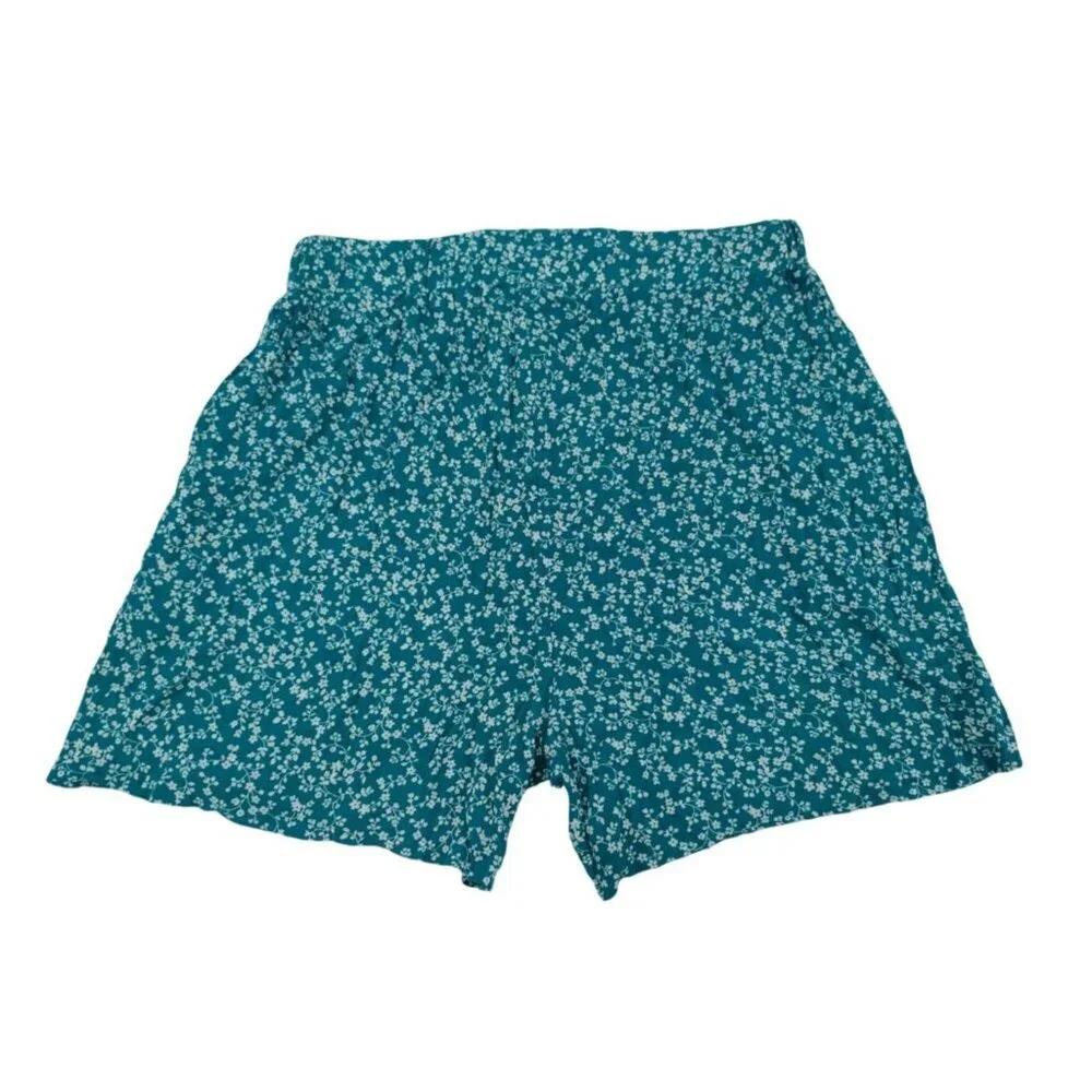 West Loop Womens Teal Floral Print Short Shorts Size L/XL Drawstring Waist NWT